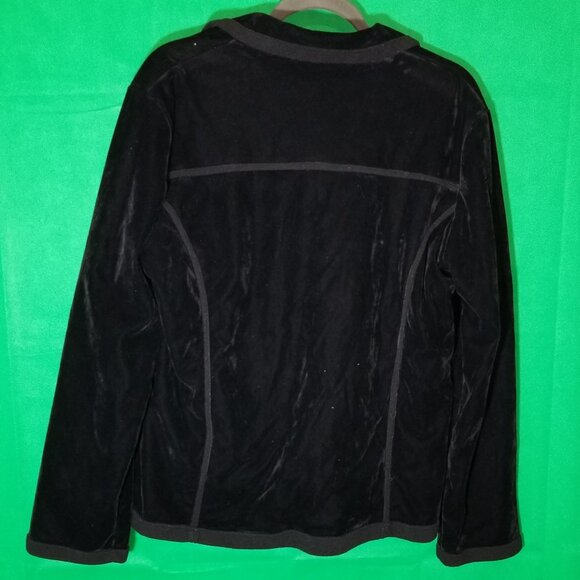Che- Bella Women XXL Black Velour Zip Up Jacket Velvet Warm Y2K Piping Retro - Picture 2 of 5